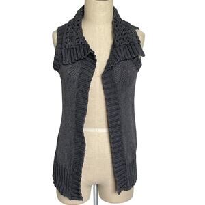 Gap Gray Open Front Crochet Collared Sweater Vest